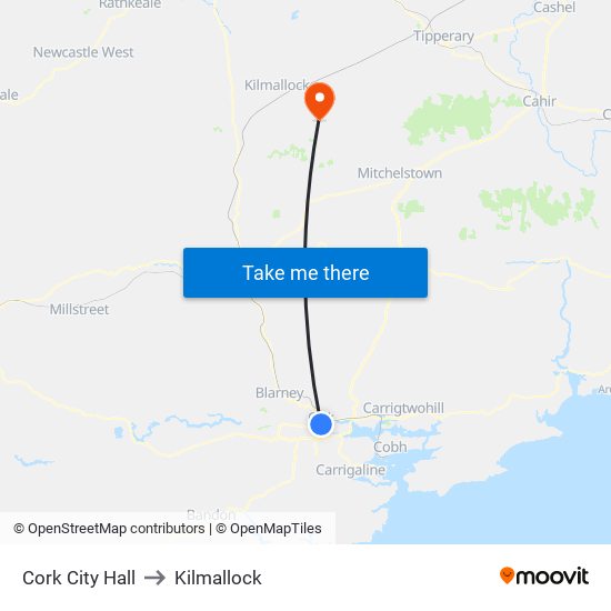 Cork City Hall to Kilmallock map