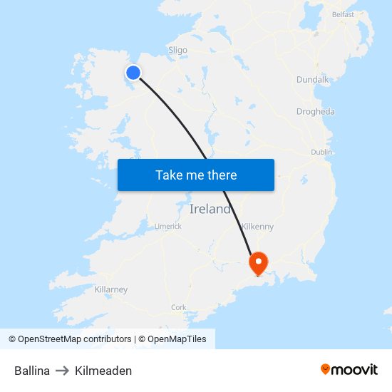 Ballina to Kilmeaden map