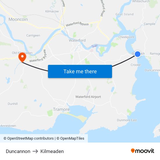 Duncannon to Kilmeaden map