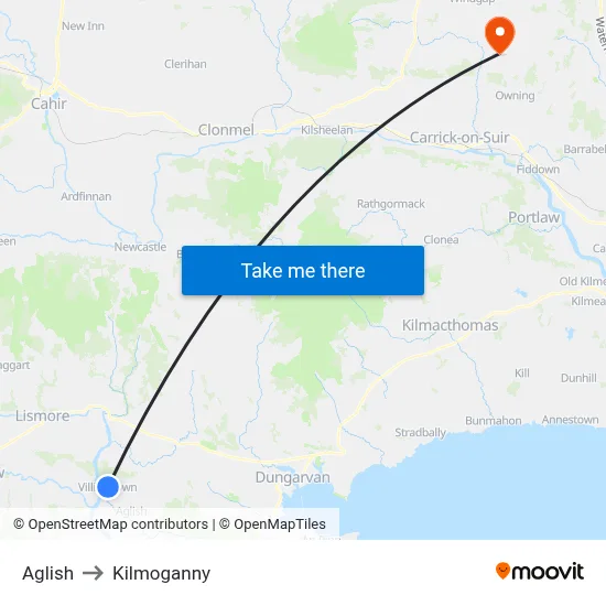 Aglish to Kilmoganny map