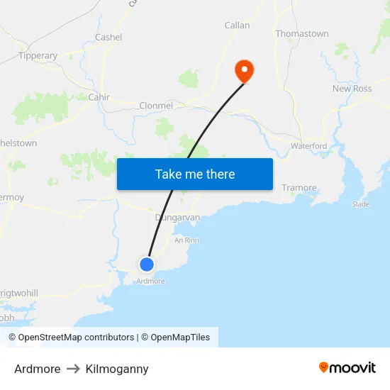 Ardmore to Kilmoganny map