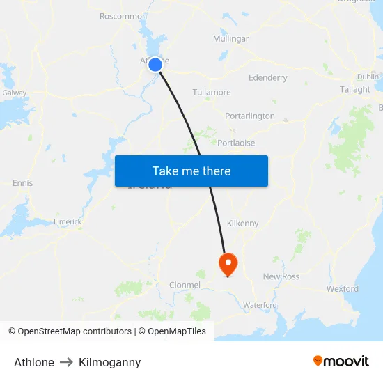 Athlone to Kilmoganny map