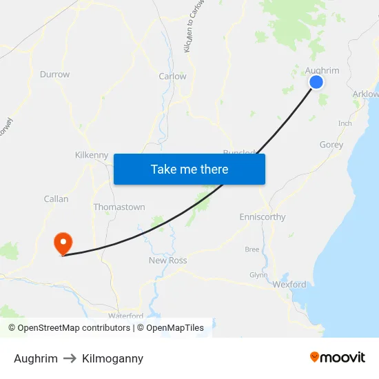 Aughrim to Kilmoganny map