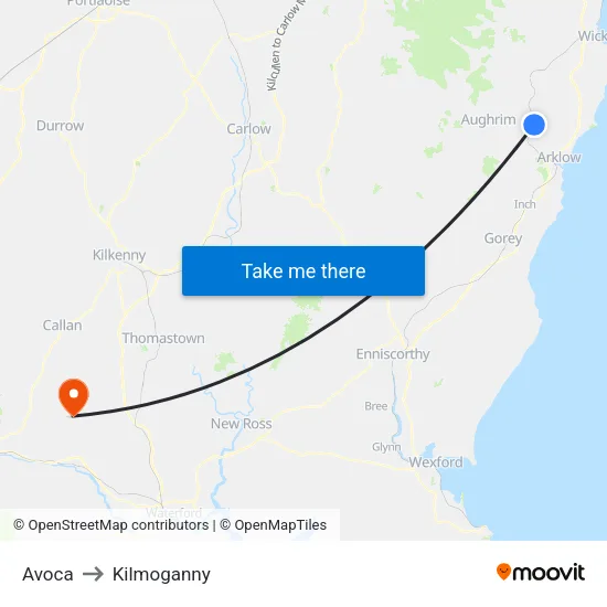 Avoca to Kilmoganny map