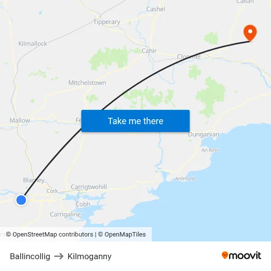 Ballincollig to Kilmoganny map