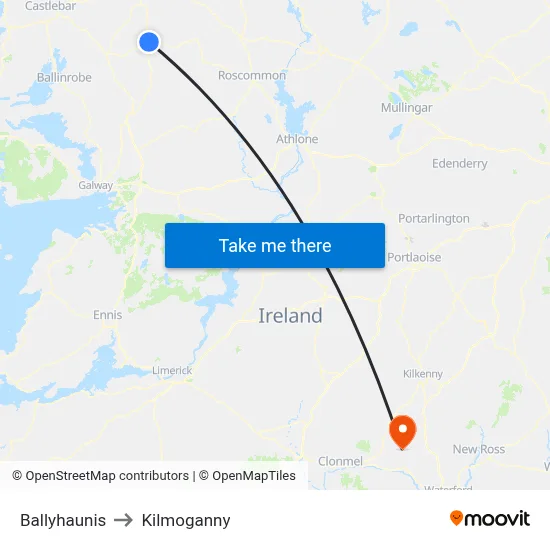 Ballyhaunis to Kilmoganny map