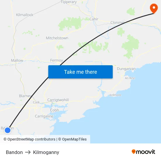 Bandon to Kilmoganny map