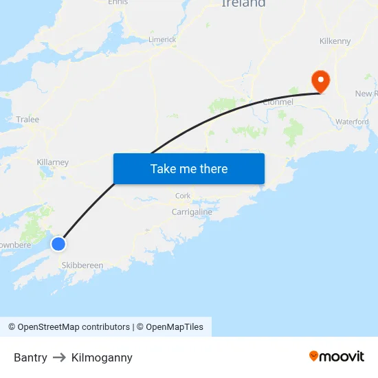 Bantry to Kilmoganny map