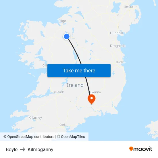 Boyle to Kilmoganny map