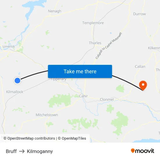 Bruff to Kilmoganny map