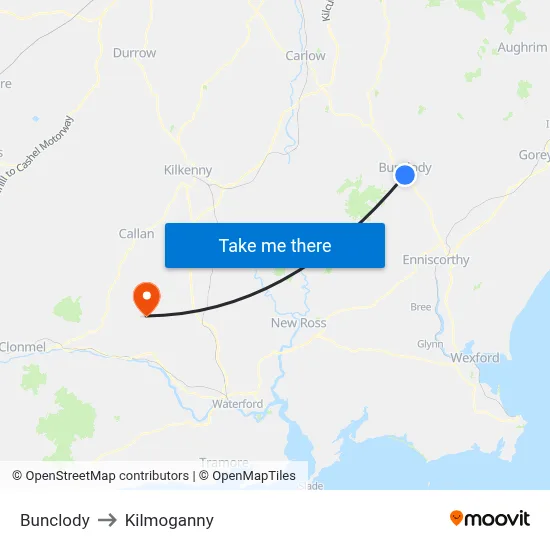 Bunclody to Kilmoganny map