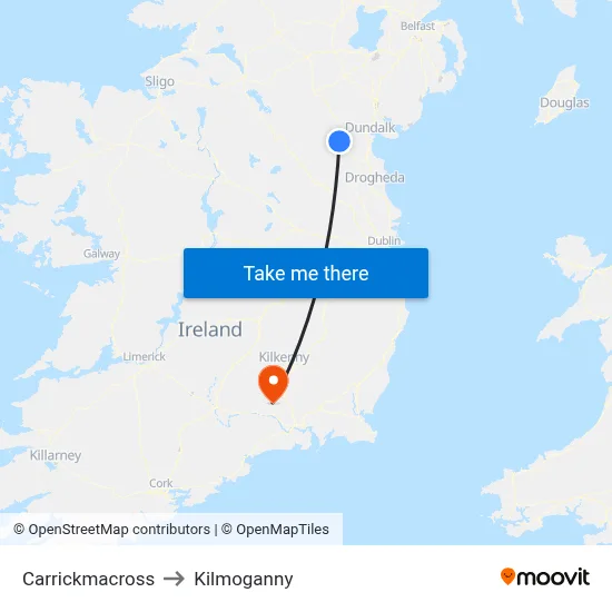 Carrickmacross to Kilmoganny map