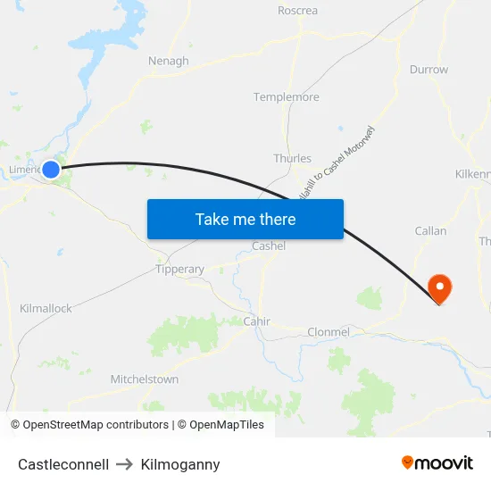 Castleconnell to Kilmoganny map