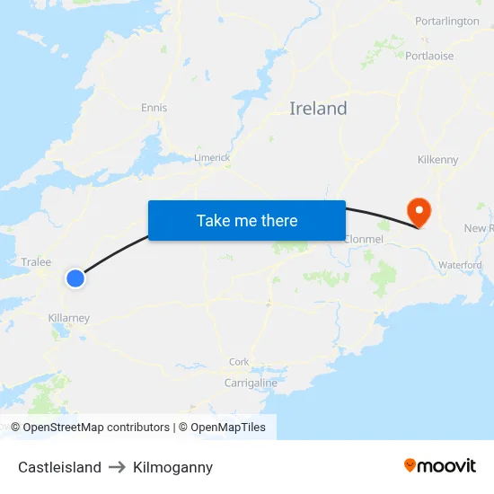 Castleisland to Kilmoganny map