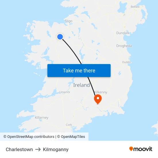 Charlestown to Kilmoganny map