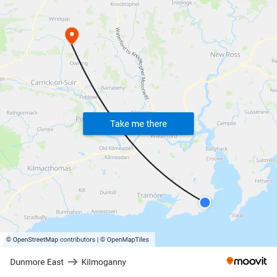 Dunmore East to Kilmoganny map