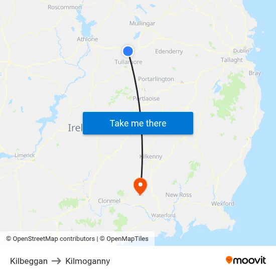 Kilbeggan to Kilmoganny map
