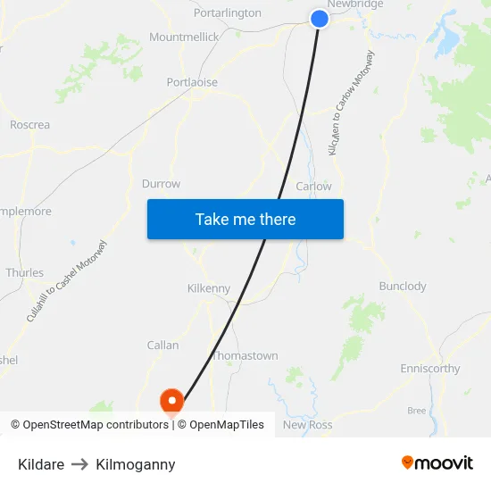 Kildare to Kilmoganny map