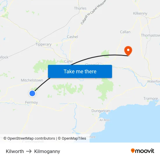 Kilworth to Kilmoganny map