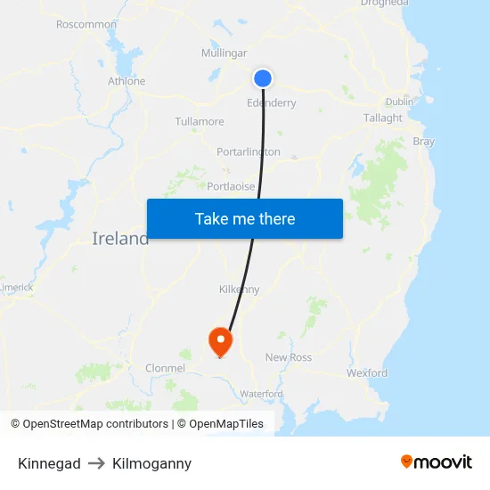 Kinnegad to Kilmoganny map