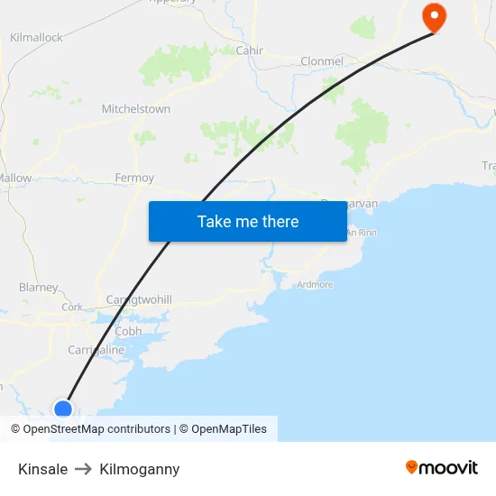 Kinsale to Kilmoganny map