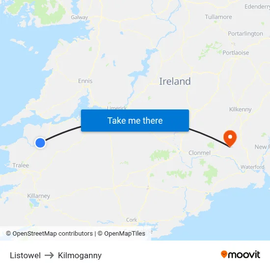 Listowel to Kilmoganny map