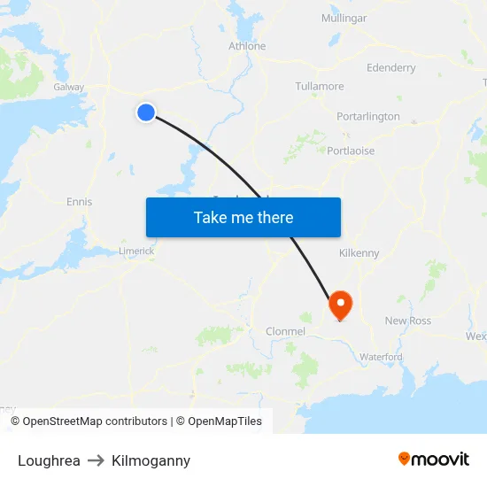 Loughrea to Kilmoganny map