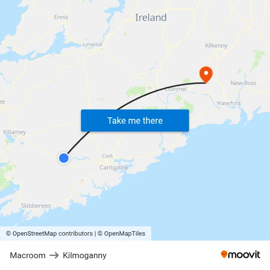 Macroom to Kilmoganny map
