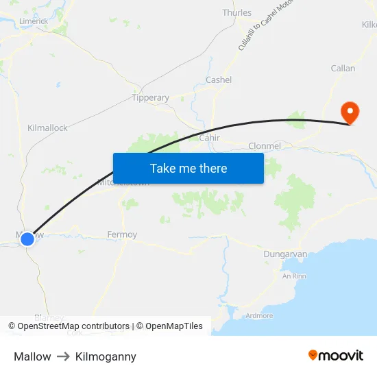 Mallow to Kilmoganny map