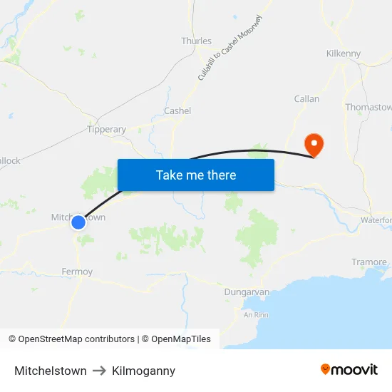 Mitchelstown to Kilmoganny map