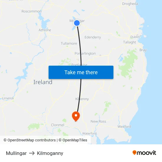 Mullingar to Kilmoganny map