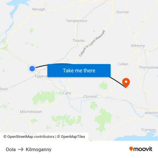 Oola to Kilmoganny map