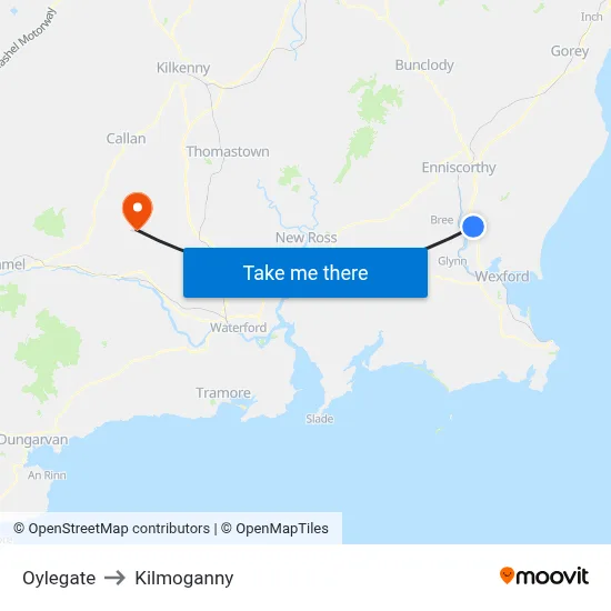 Oylegate to Kilmoganny map