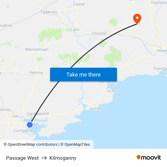 Passage West to Kilmoganny map