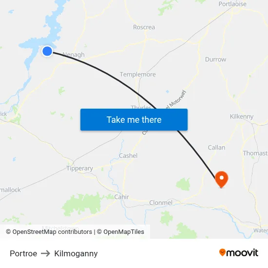 Portroe to Kilmoganny map