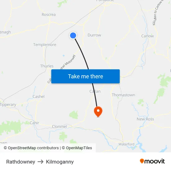 Rathdowney to Kilmoganny map