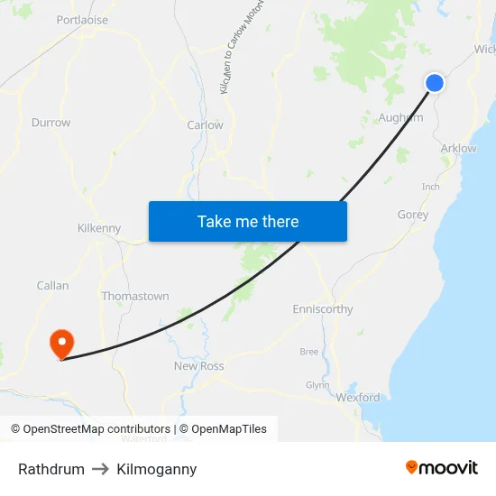 Rathdrum to Kilmoganny map