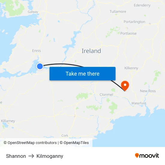 Shannon to Kilmoganny map