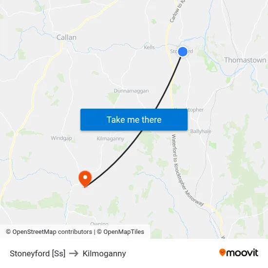 Stoneyford [Ss] to Kilmoganny map
