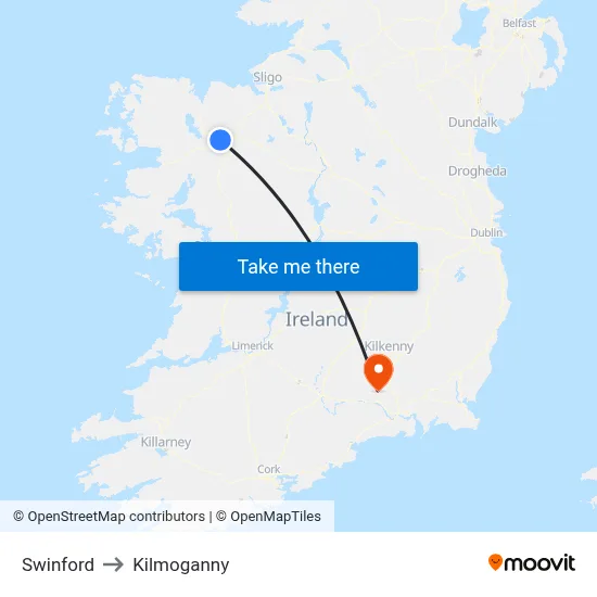 Swinford to Kilmoganny map