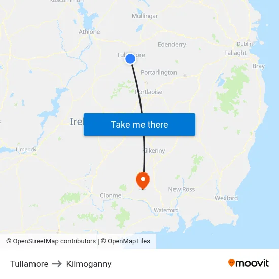 Tullamore to Kilmoganny map