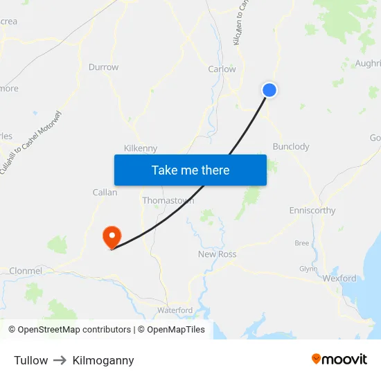 Tullow to Kilmoganny map