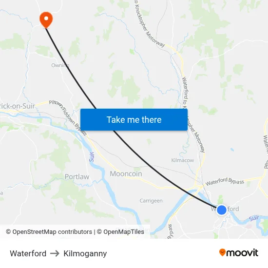 Waterford to Kilmoganny map