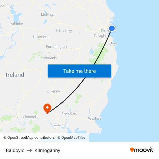 Baldoyle to Kilmoganny map