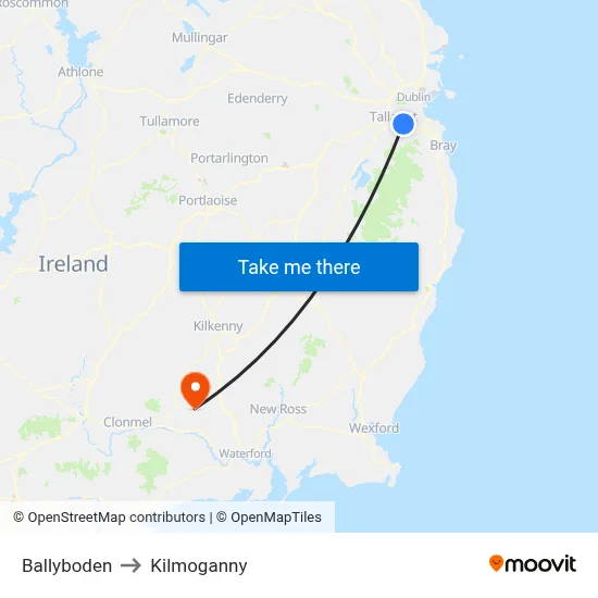 Ballyboden to Kilmoganny map