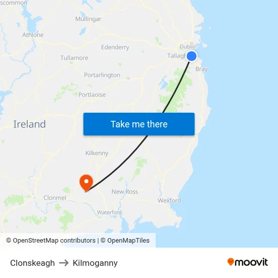 Clonskeagh to Kilmoganny map