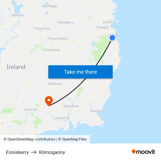 Enniskerry to Kilmoganny map