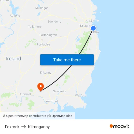 Foxrock to Kilmoganny map