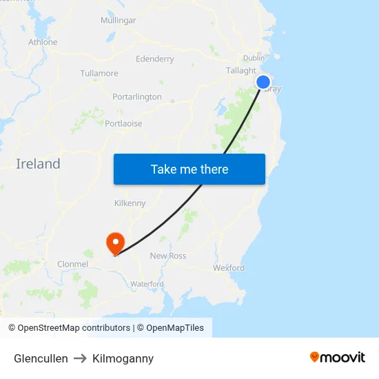 Glencullen to Kilmoganny map