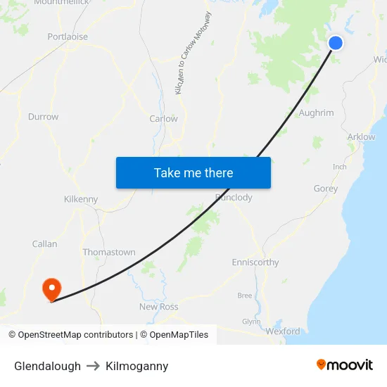 Glendalough to Kilmoganny map